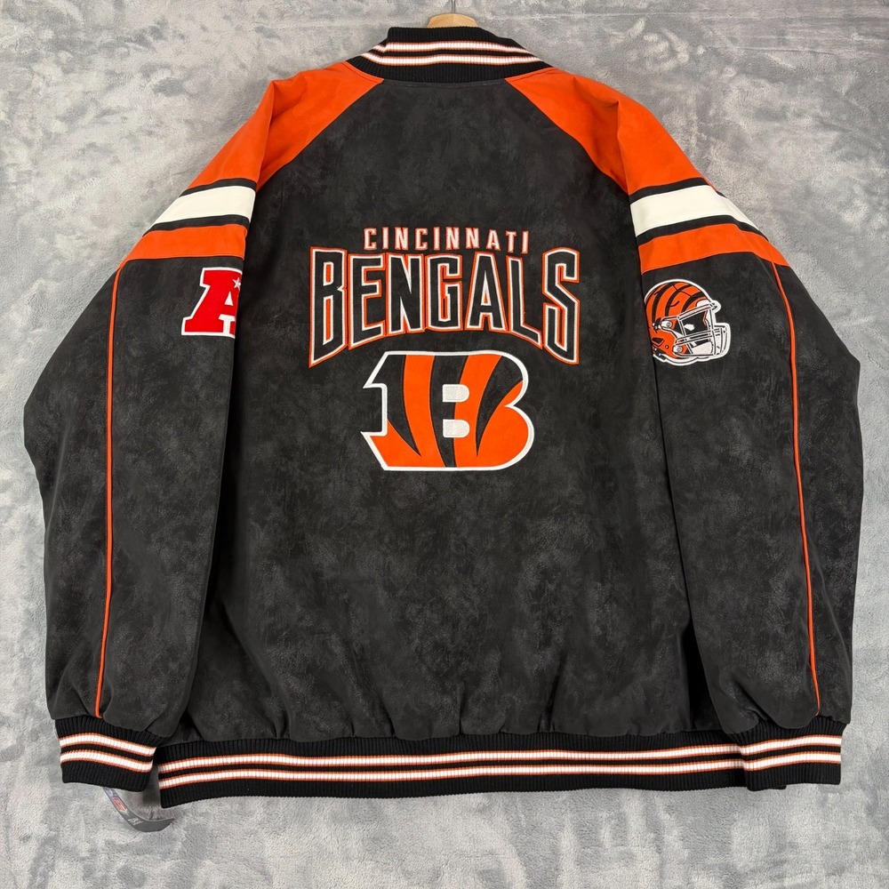 Cincinnati Bengals NFL G-III Mens 5XL Faux Suede Bomber Jacket Black NWT